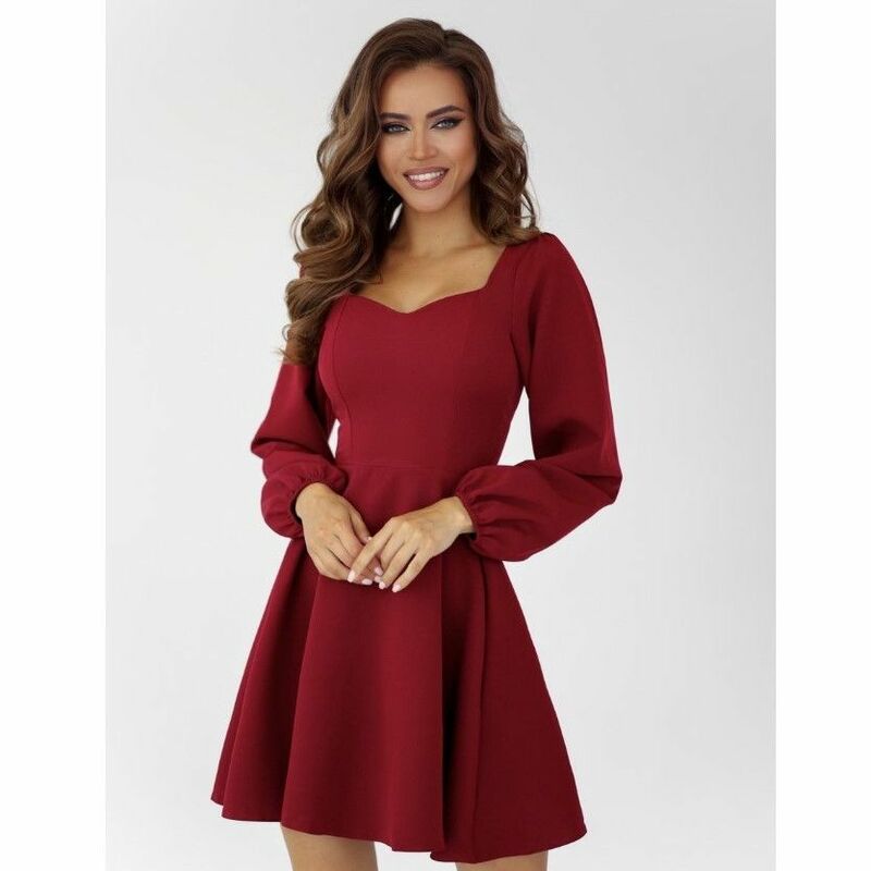Casual evening dress solid color long sleeved bubble sleeved dress
