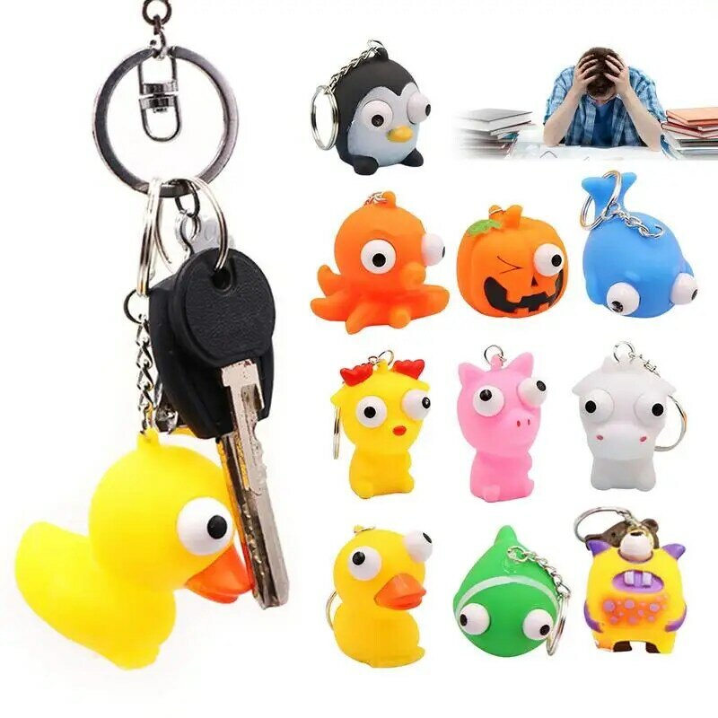 Toy Keychain Cute Animal Squeeze Toy Keyring Squeeze Toy Keychain Out Eyes For Stress Reduce Carnival Prize