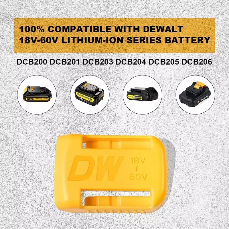 Soporte de batería para Dewalt, soporte de almacenamiento de pared, colgador de pantalla, base, hebilla de cinturón, color amarillo, 2/5/10 piezas, 18V, 20V, 60V