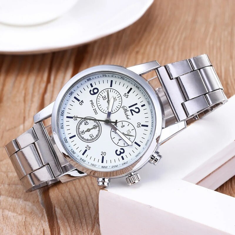 2024 Casual Mens Watches Luxury Silver Stainless Steel Quartz Wrist Watch Men Business Watch Male Chronograph Clock Reloj Hombre