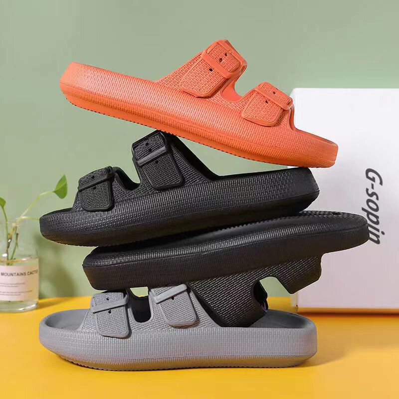Pantoufles à boucle réglable pour hommes, sandales à semelle souple et épaisse, antidérapantes, chaussures de plage, été, 2023