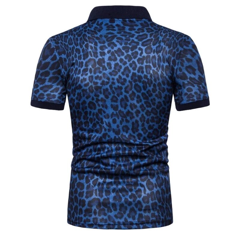 Camisa respirável de manga curta com estampa leopardo masculina, camiseta de lapela, blusa fina, moda casual, 3 cores