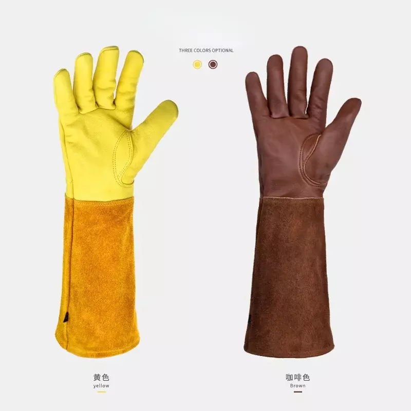 S-XL CowhideLong-садовые перчатки, сверхпрочные перчатки для садоводства с розовой отделкой, перчатки с длинным рукавом, рабочие сварочные перчатки