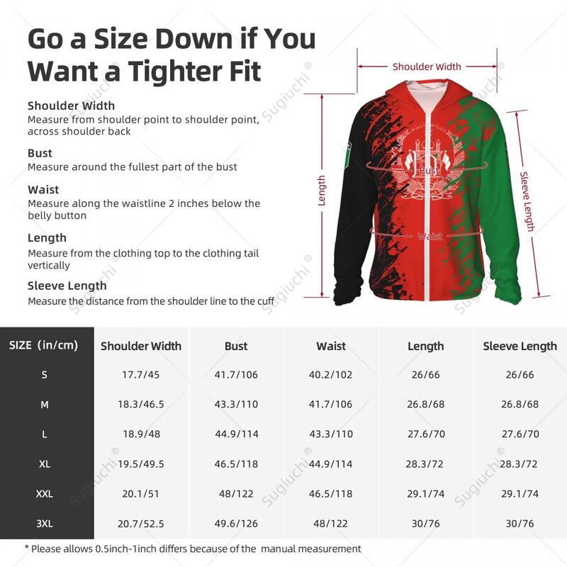 Afghanistan Flag Sun Protection Hoodie Sunscreen Clothes Fishing Cycling Running Quick Dry Long Sleeve With Zipper Polyester