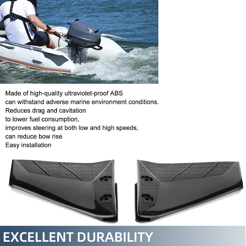 Hydrofoil Stabilizer Black Dual Fin Outboards ABS Plastic WINGS with Bolt for 4-50 HP Yachat Wave Board Hydro-Stabilizer Molded