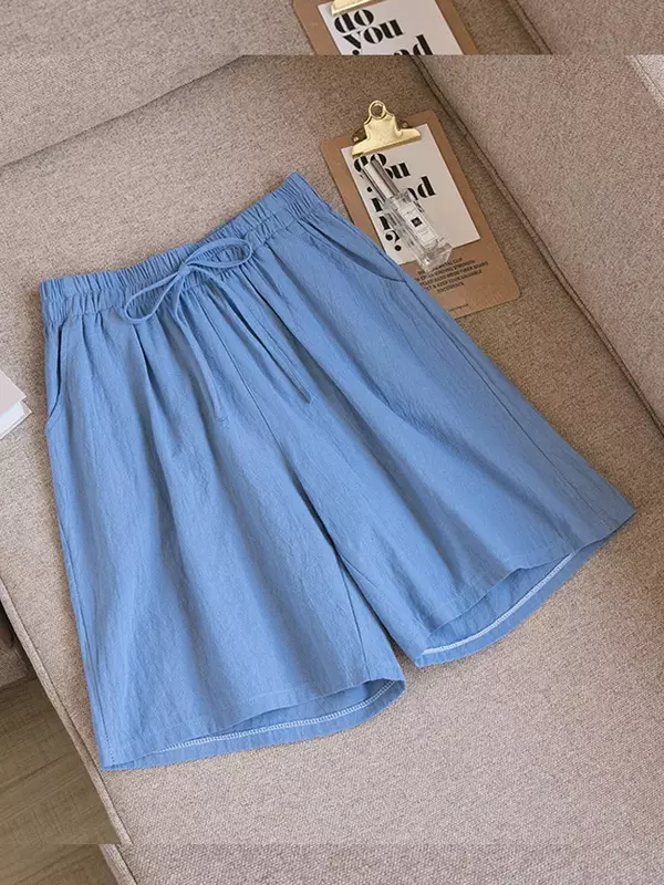 2024 Nowe letnie bawełniane lniane szorty plażowe Kobiety Podstawowe krótkie spodnie Mini spodnie z szerokimi nogawkami Moda damska Casual Home Streetwear