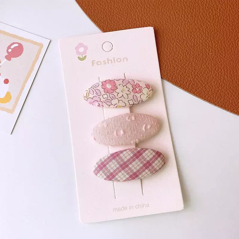 3pcs/set Korean Style Kids Girl Hair Clip Floral Solid Color Oval Hair Pin for Toddler Girl Fabric Bang Side Clip Cute Headwear