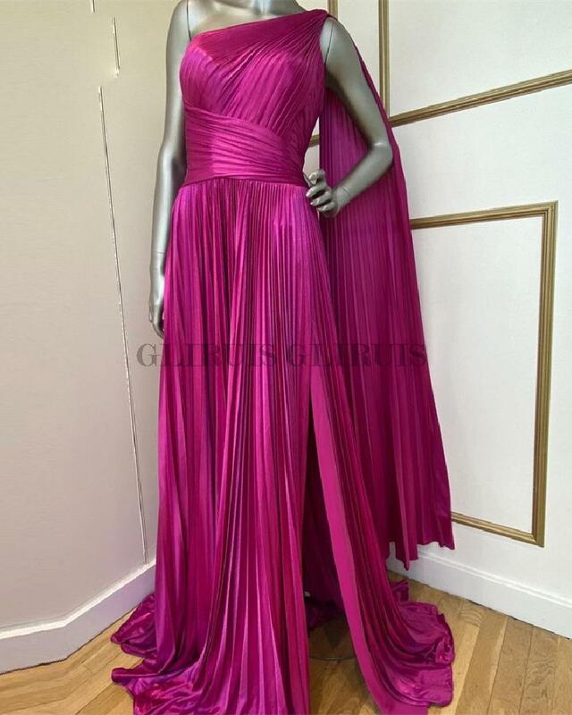 Изумрудно-фиолетовые Вечерние платья-трапеции без рукавов с одним открытым плечом и высоким разрезом сбоку, официальные платья для выпускного вечера