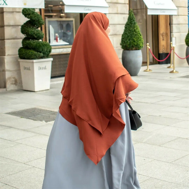 Женский мусульманский 3-слойный шифоновый хиджаб длинный женский хиджаб молитвенная одежда ИД с капюшоном Исламская абайя полное покрытие головной платок