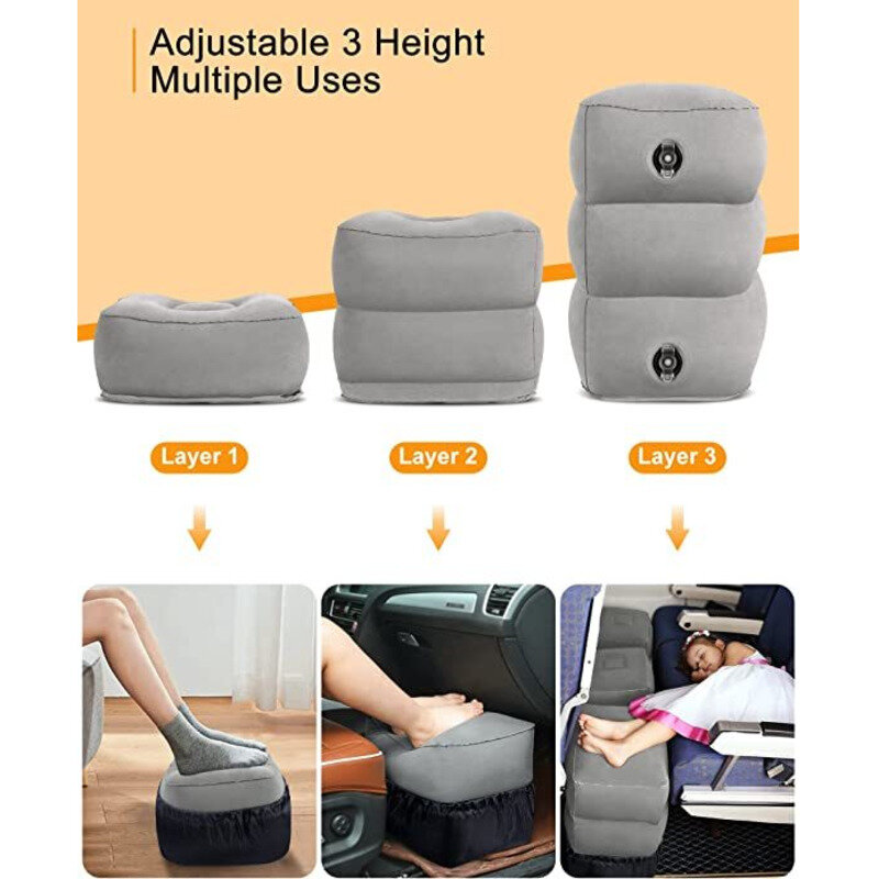 Inflatable Foot Rest สำหรับ Air ที่วางเท้าปรับความสูงฟุต3D ผ้าปิดตา,ปลั๊กอุดหูและกระเป๋าแบบพกพา