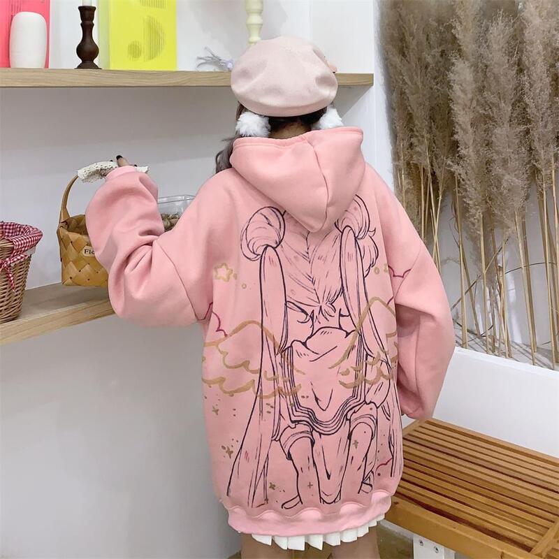 Толстовка женская оверсайз в стиле Харадзюку, повседневный свитшот с аниме Kawaii K Pop, модная уличная одежда