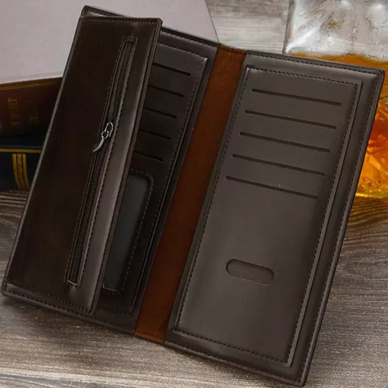 Длинный мужской кошелек HHB02, бумажник с двойной молнией, деловой вместительный клатч для мужчин