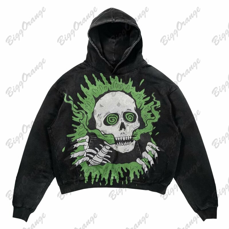 Vintage Dizzy skull anime hoodie Harajuku Graphic Printed Casual Streetwear Y2k Oversized Hoodies Loose Goth Gothic Sweatshirts