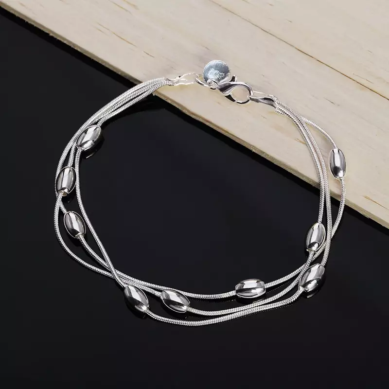 wholesale , Charms beads Chain Beautiful bracelet silver color fashion for women Wedding nice jewelry JSHh236