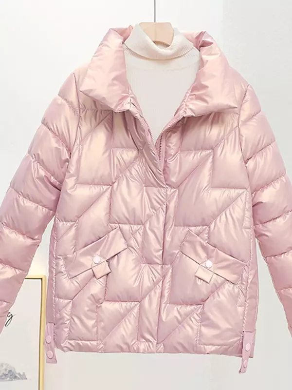女性の光沢のある綿のパーカー,スタンドカラーのパーカー,カジュアルなショートコート,女性のアウター,暖かい冬のジャケット