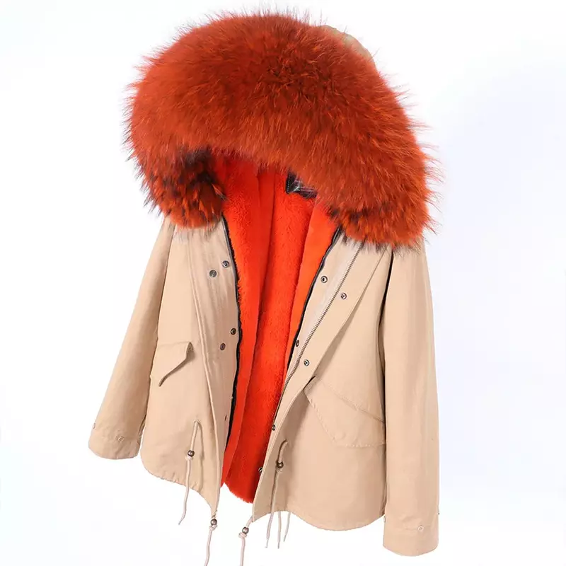 MAOMAOKONG-abrigo de piel auténtica para mujer, chaqueta bomber con cuello grande de mapache natural, parka de invierno, 2023