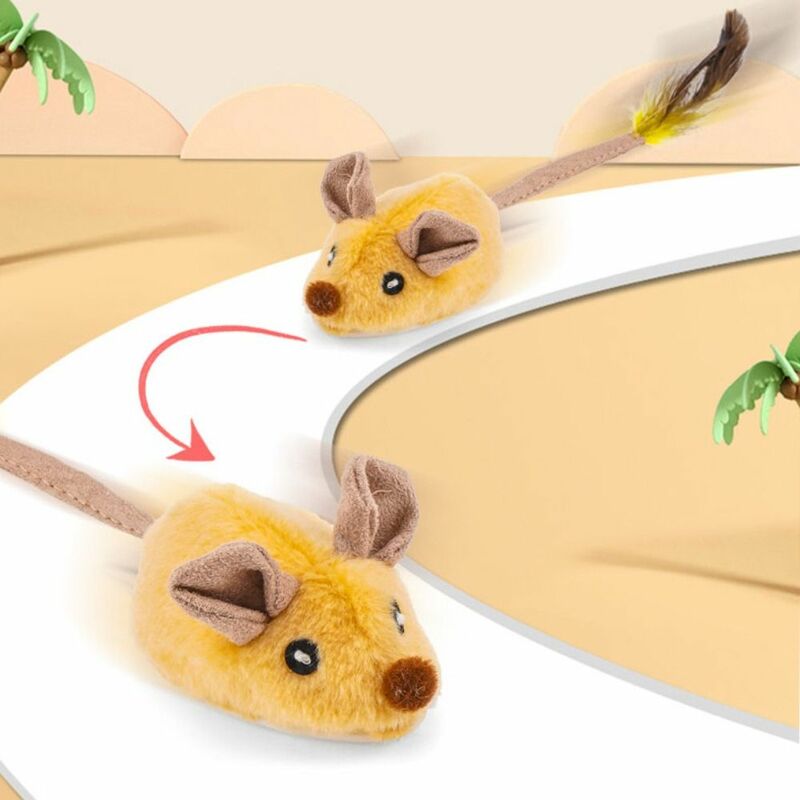 Mainan tikus kucing listrik interaktif, mainan tikus berlari pintar bulu dengan simulasi berjalan acak bermain sendiri