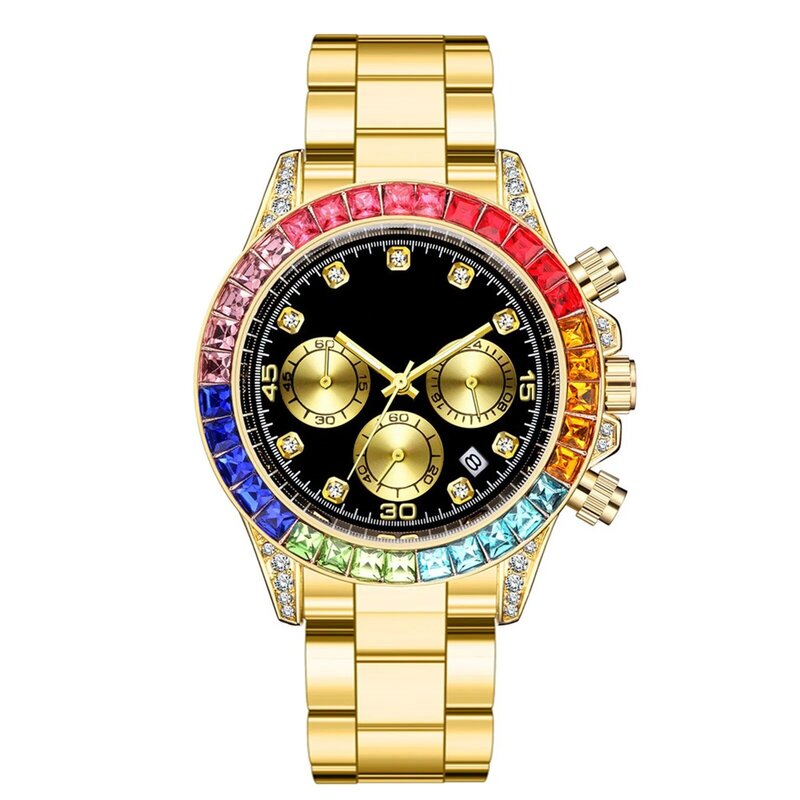 Watches For Men Luxury Stainless Steel Band Wrist Watch Diamond-studded Business Clock Analog Quartz Watches Relogio Masculino