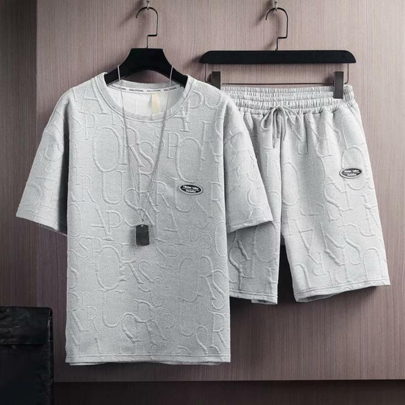 Conjunto de camiseta y pantalones cortos para hombre, ropa de calle Vintage de manga corta, holgada, con apliques de letras y cordón, 2 piezas