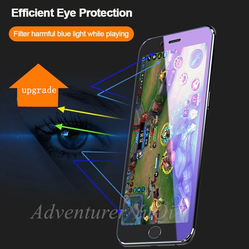 Protector de pantalla de vidrio templado antirayos azules para iPhone, 15, 14, 13, 12, 11 Pro Max, 12Mini, SE2020, XR, XS, X, 7, 8, 6, 6S Plus, 2 unidades
