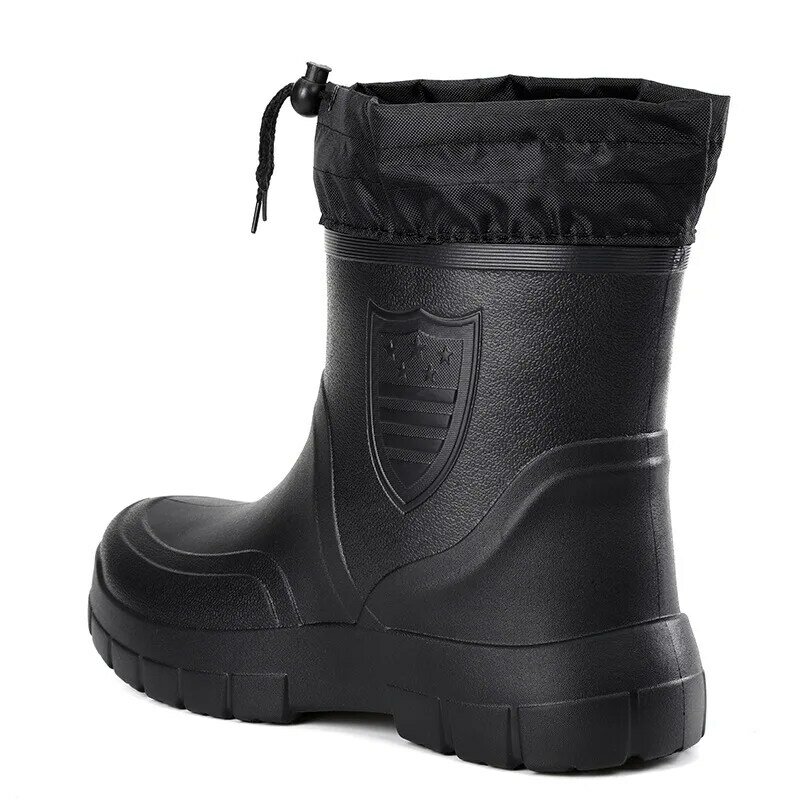 2024 зимние ветрозащитные хлопковые дождевые ботинки, мужские теплые дождевые ботильоны, модные черные непромокаемые ботинки без шнуровки, мужские водонепроницаемые рабочие ботинки