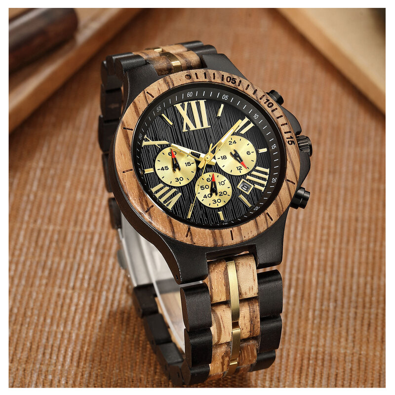 Męski drewniany zegarek, lekkie moda biznesowa analogowe kwarcowe zegarki na rękę, stylowy męski zegarek idealny na każdą okazję