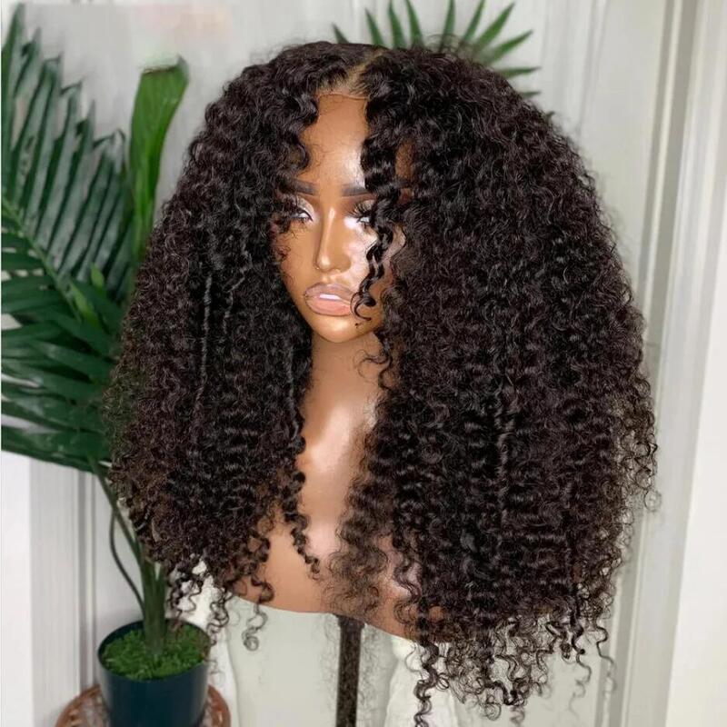 26“ Natural Black Soft 180Density Long Kinky Curly Lace Front Wig For Women Babyhair Preplucked Heat Resistant Glueless Daily