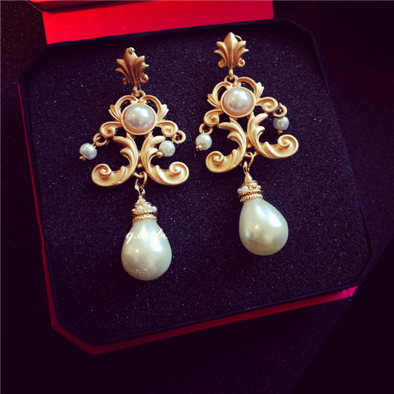 Retro Luxus Barock Braut Ohrring Für Frauen Euramerican Palace Vintage Pop Perle Ohrringe