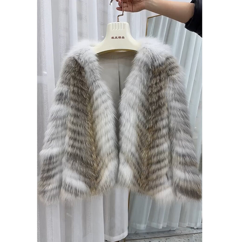 Manteau en fourrure de renard véritable pour femme, fourrure naturelle, manteau court, marque de luxe, veste d'hiver, nouveau style