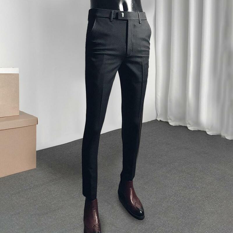 Популярные офисные деловые брюки, привлекательные темпераментные мужские укороченные брюки, облегающие деловые брюки на молнии
