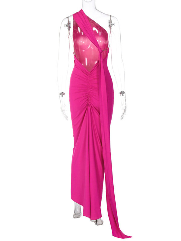 Mozision ukośne ramię sukienka Maxi z odkrytymi plecami sukienka dla kobiet suknia lato pasek z tyłu bez rękawów Ruched Party seksowna długa sukienka Vestidos