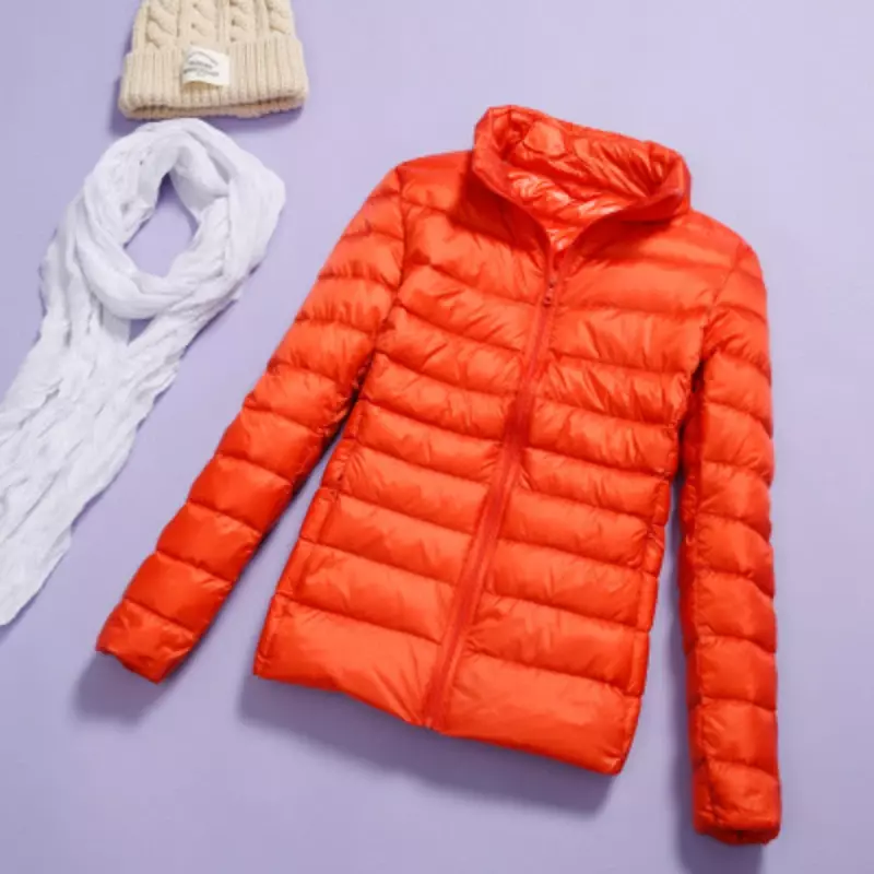 90% 초경량 얇은 다운 재킷, 슬림 숏 후드, 따뜻한 화이트 덕 다운 코트, 여성 빅 사이즈 아우터, 2023 가을 겨울