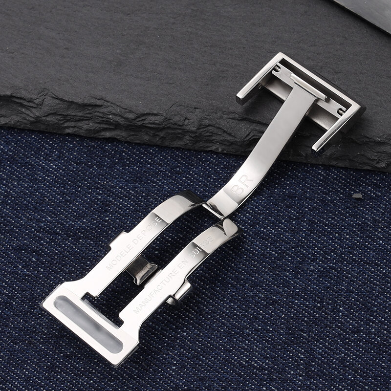 Высококачественная откидная застежка 20 мм из полированного серебра для кожаного ремешка Breitling, складная пряжка с приподнятой пряжкой