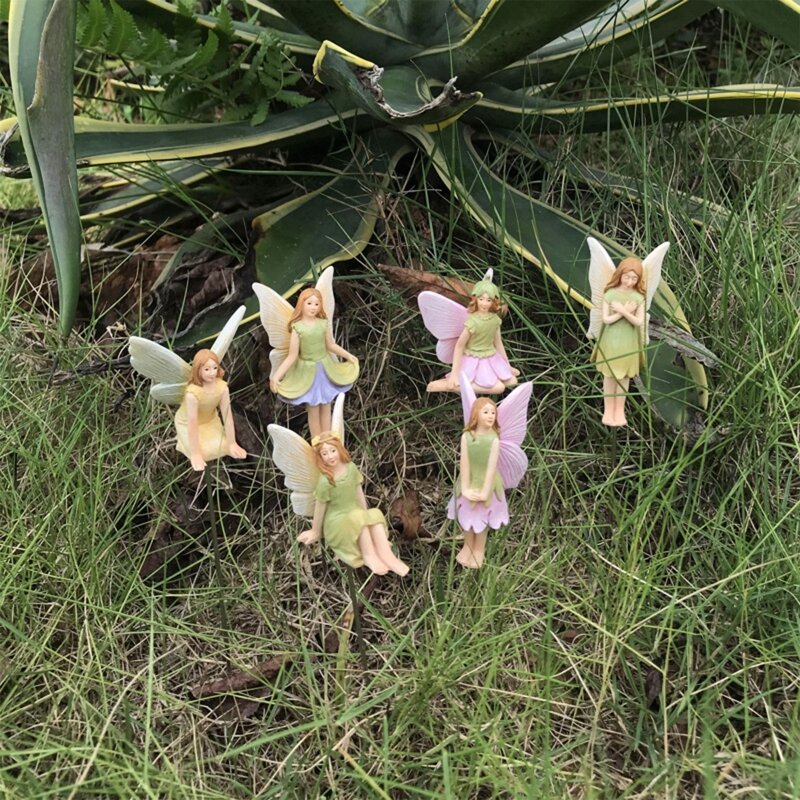 6 sztuk/zestaw Mini figurki wróżek wróżki ogrodowe z żywicy paliki miniaturowe posągi ogrodowa rośliny doniczkowe rzeźby artystycznej dekoracji