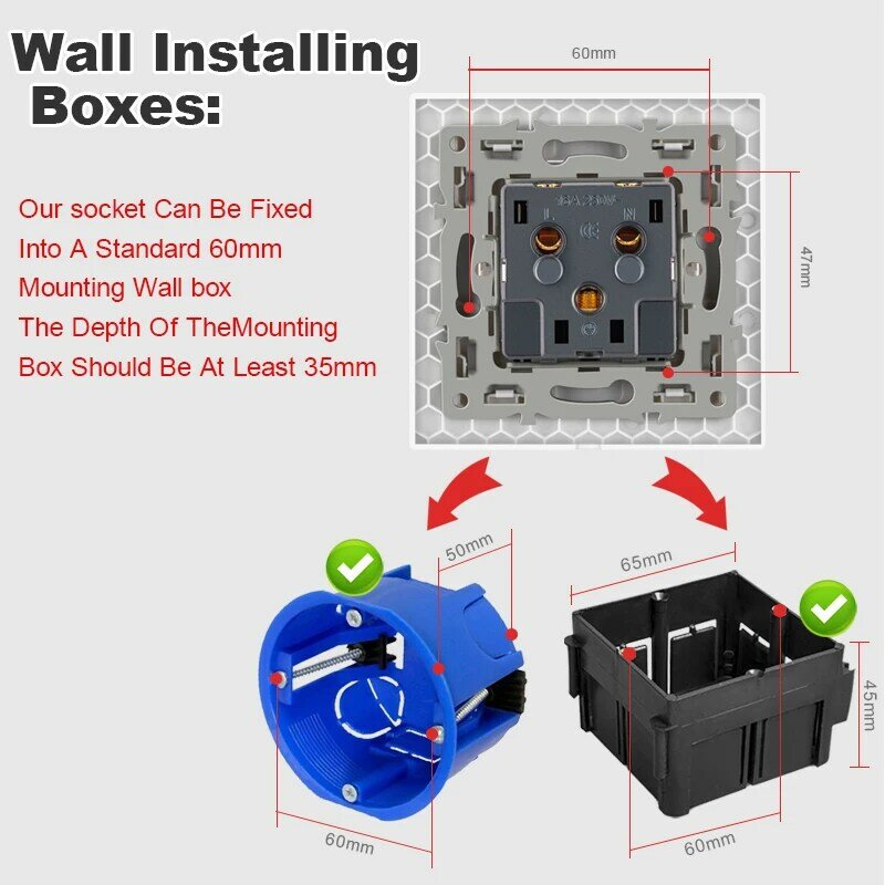 JHJCH el enchufe del panel de alimentación de cristal de pared se ha conectado a tierra, toma de corriente estándar europea de 16a, 86mm x 86mm