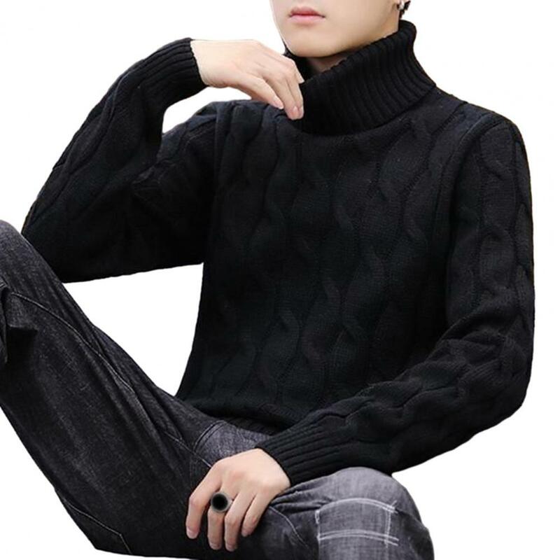 Warm Men High Collar Sweater Stylish Men's Turtleneck Sweaters Autumn Winter Knit Tops for Teenagers Thickened Twist Pullover