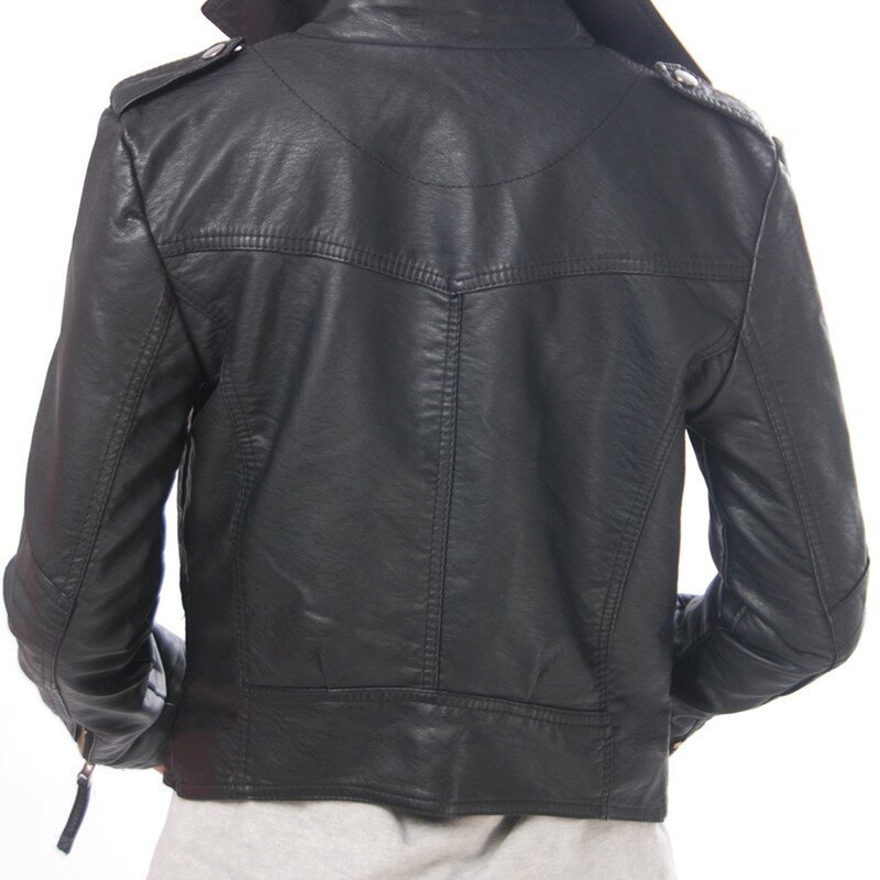 Chaqueta de cuero sintético para mujer, abrigo corto de motociclista, colores brillantes, blanco y negro, suave, y2k
