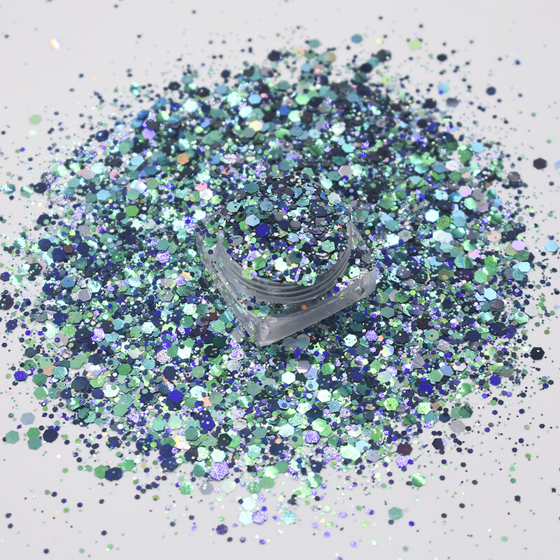 10 g/saco sereia unha arte glitter mix tamanho chunky-hexágono laser lantejoulas brilhante camaleão manicure flocos decoração acessórios