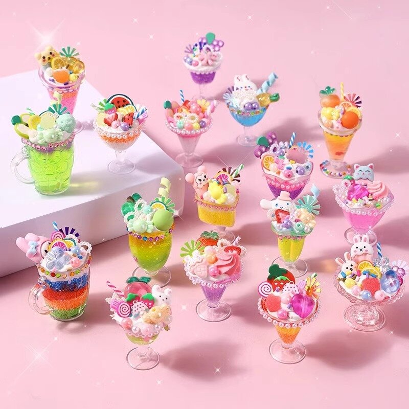 ชุดถ้วยไอศกรีมจำลองพร้อมกาวติด3D สำหรับเด็กผู้หญิงอุปกรณ์ของเล่นสำหรับเด็ก