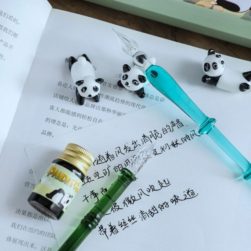 China-Chic Panda Series Glass Dip Pen Writing Pen Stationery Signature Dipped Pen Transparent Glitter Crystal Calligraphy Pen