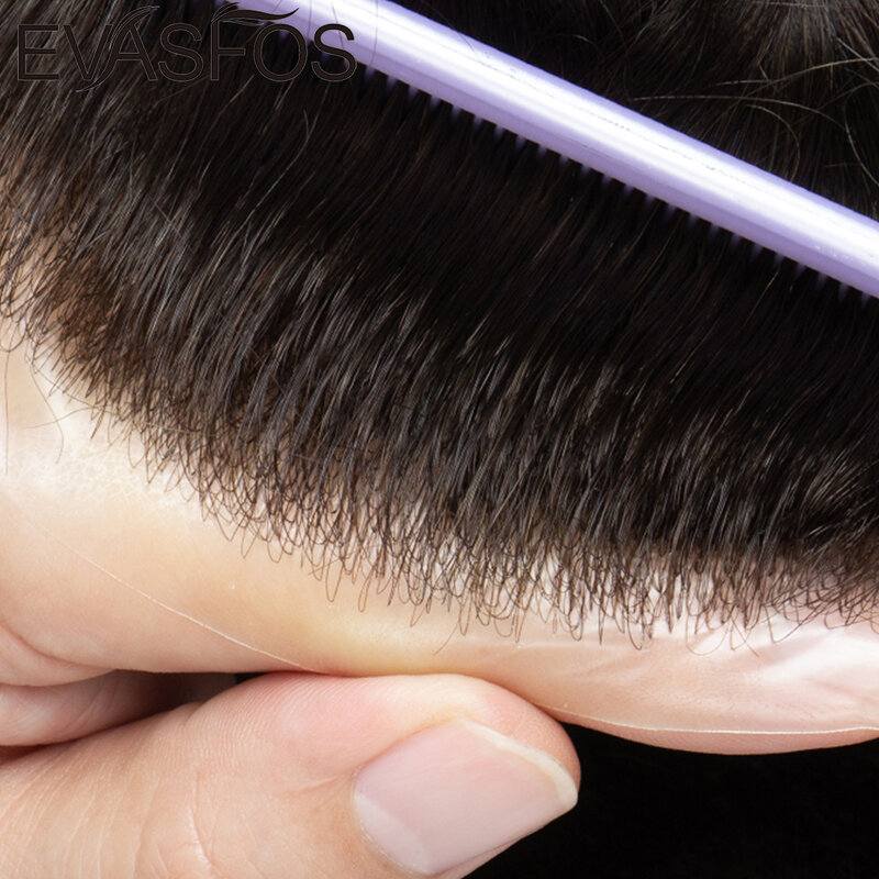 Perruque de Cheveux Humains Naturels Bouclés en V pour Homme, Système de Remplacement en PU Fin, 0.06mm