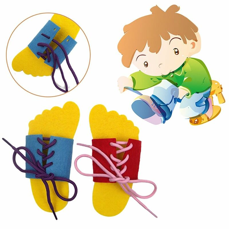 Learn To Lace Tie Lace Up Slippers Durable Threading Toy Non Woven Kids Slippers Practice Winding Shoelace Practice Slippers