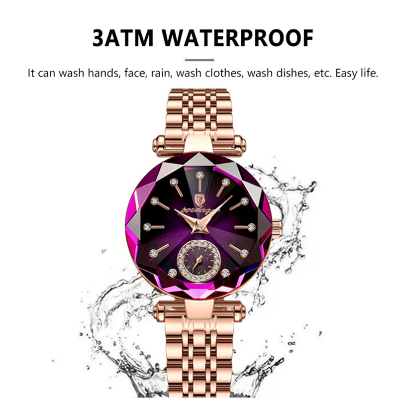 POEDAGAR-Relógio De Quartzo De Aço Inoxidável Impermeável Feminino, Relógio De Pulso De Diamante De Luxo, Marca Top, Bonito, Senhoras, Moda