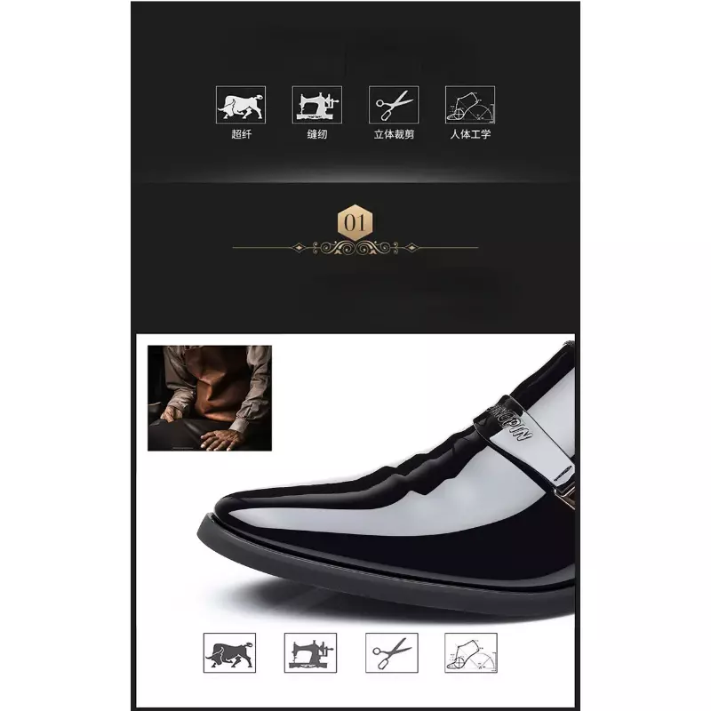 Sepatu kulit pantofel Oxford untuk pria, sepatu selop bisnis kulit terang kasual ujung lancip untuk pria