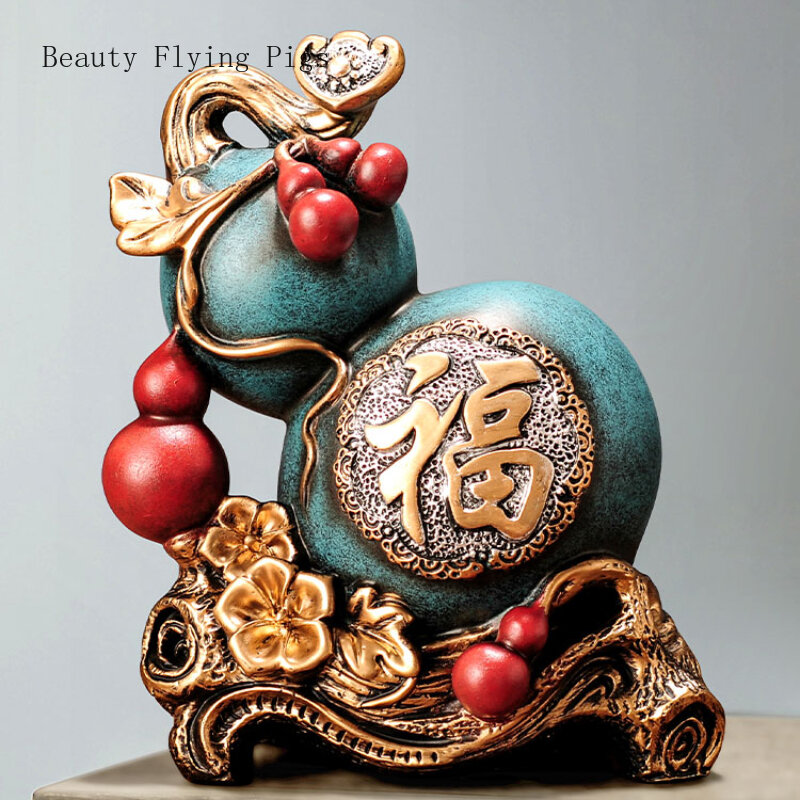 Adornos de resina para veleros, adornos de calabaza de ciervo, artesanías Feng Shui, decoración del hogar, escultura de regalo de inauguración de la casa de estilo chino