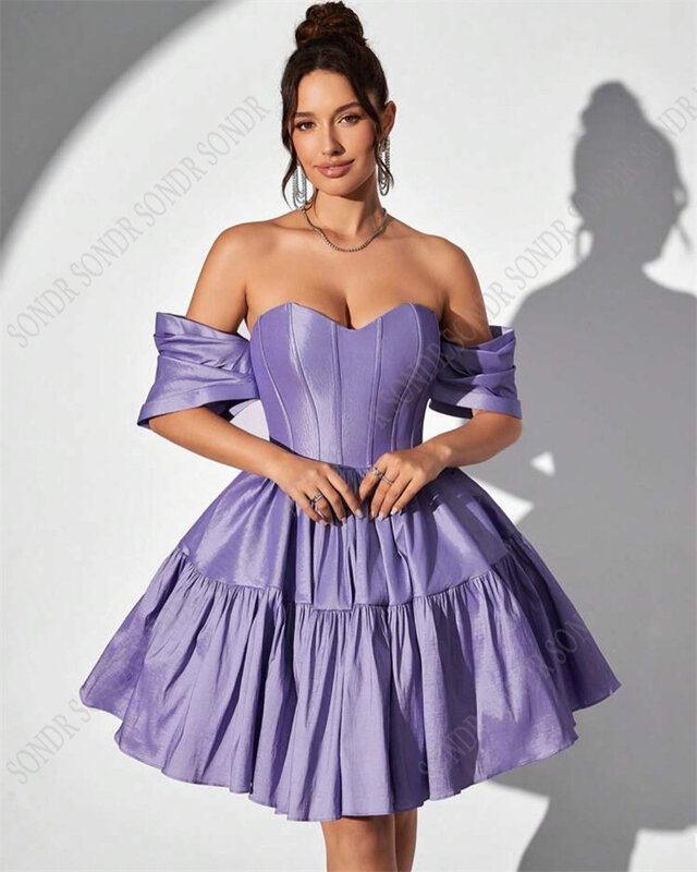 SONDR fioletowa krótka satynowe suknie wieczorowe z krótkimi rękawami formalna sukienki na przyjęcie dubajska arabska sukienka Porm 2024 Vestidos De Ache