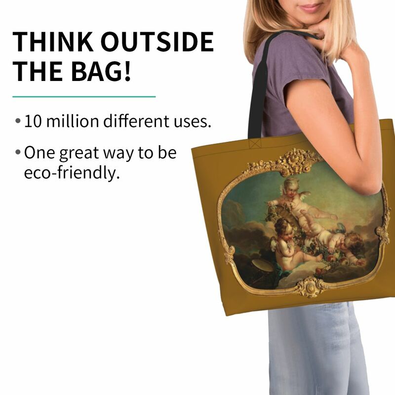 Funny Printing Allegory Of Autumn Shopping Tote Bags Washable Canvas Shopper Shoulder Boucher Rococo Renaissance Handbag