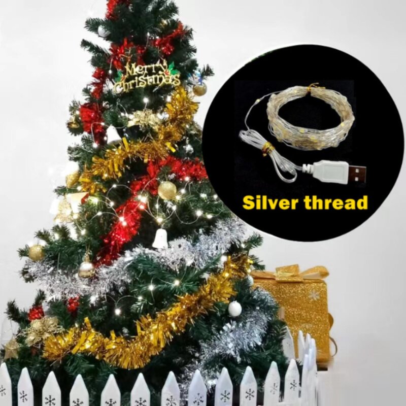 Guirxiété lumineuse LED USB étanche, fil de cuivre et d'argent, lumières dégradées pour Noël, décoration de fête de mariage, 1m, 10m, 20m