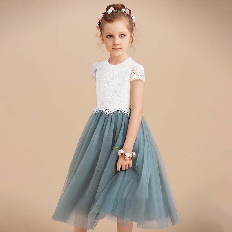 YZYmanualroom Lace Tulle Flower Girl Dress A linha Colher Chá-Comprimento 2-15T