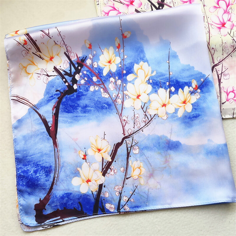 2023 Square Scarf 60*60 Women's Fashion Shawl Silk Scarf Brand Printing Pattern Outdoor Products On The Beach Foreign Trade Jewe